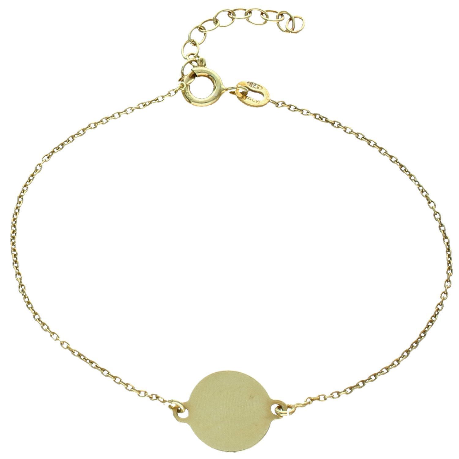 Pozłacana bransoletka srebrna 925 B 0824-GOLD z okrągłą blaszką 1,1 cm. Lekka 1,30 g, długość 17 cm + 3 cm regulacji, zapięcie na karabińczyk. Elegancka, modna i idealna na prezent.1.jpg